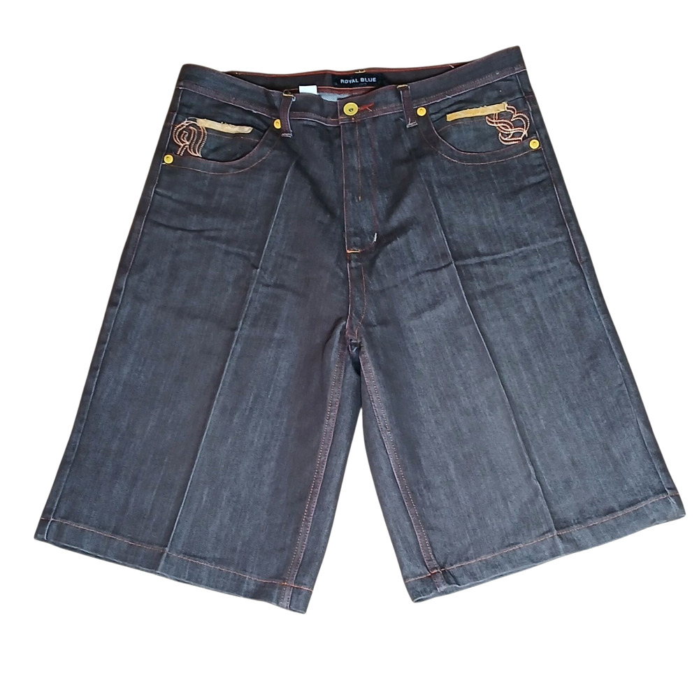 Royal Blue Denim‎ Shorts Men's 38 Dark Wash Embroidered Knee-Length Streetwear